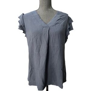 🎊Blooming Jelly Women's Blue Ruffle Sleeve V Neck Blouse Top